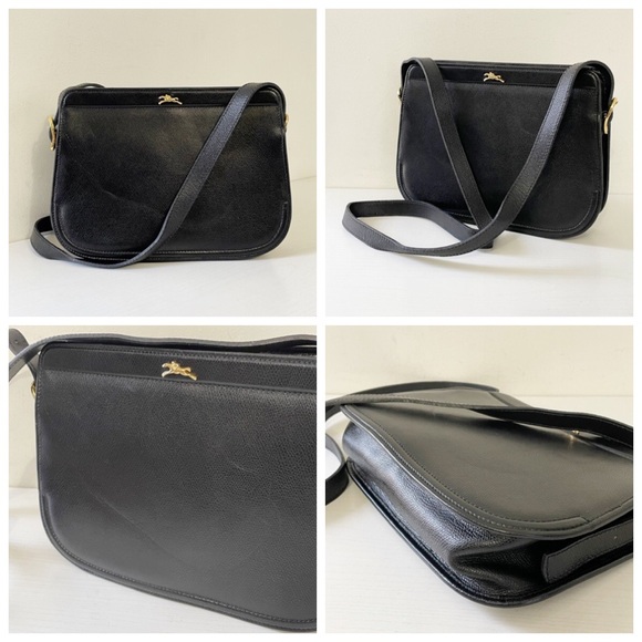 Longchamp black leather vintage minimalist shoulder crossbody bag - Picture 2 of 10